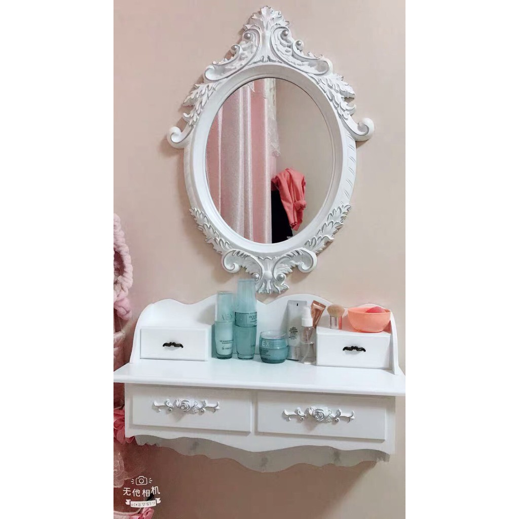 Bàn trang điểm, kệ trang điểm, gương trang điểm treo tường, nhựa ABS (64*46cm), Kệ gỗ MDF phủ melamin chống thấm | BigBuy360 - bigbuy360.vn