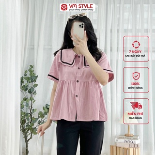 Áo BBD VMSTYLE kiểu tay ngắn thủy thủ phối viền babydoll 020560 ASU00096