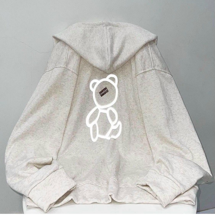 Áo Khoác Hoodie Nỉ Bông GẤU in PHẢNG QUANG Form Rộng Unisex Nam Nữ Ulzzang KUN