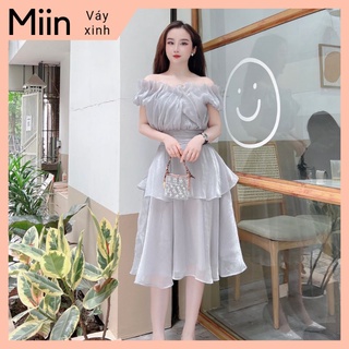 Váy tơ oganza xếp ly úp ngực