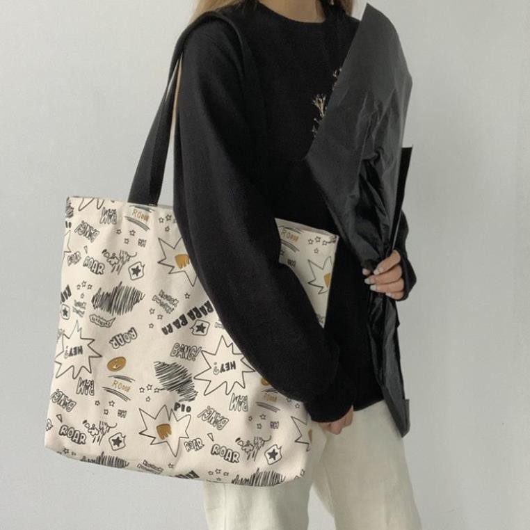 Túi vải canvas, túi tote nữ ROAR phong cách Ulzzang Hàn Quốc