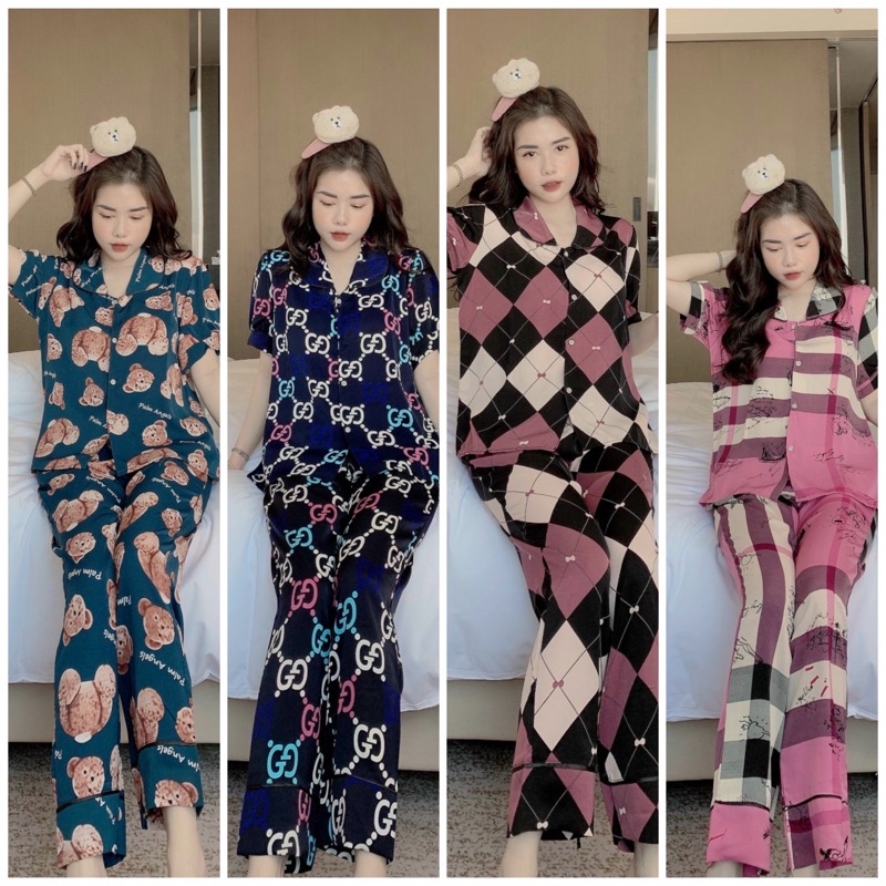Đồ Bộ Pijama Nữ Lụa Mango Cao Cấp,Tay Ngắn Quần Dài,Chất Vải Mềm Mịn Mát