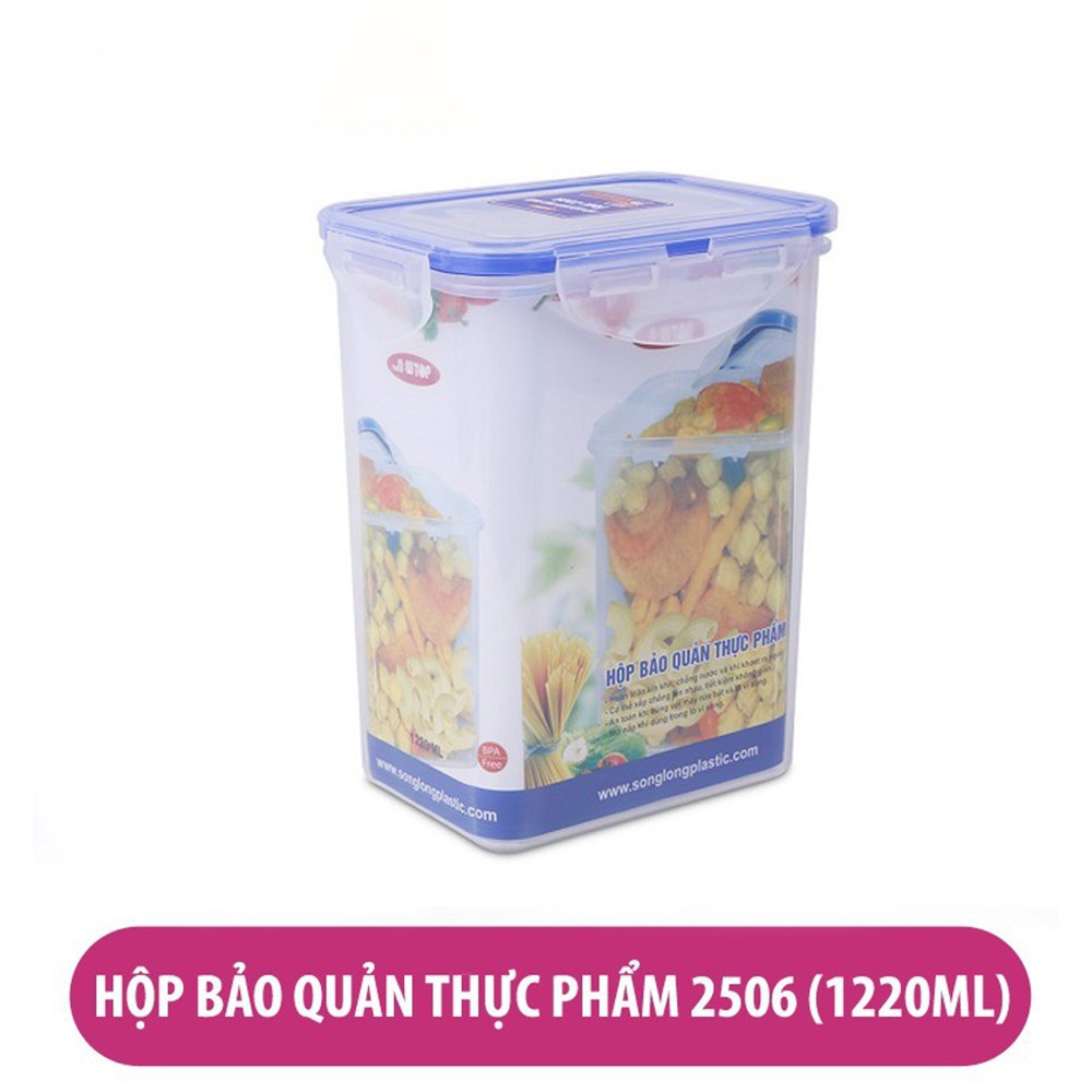 Hộp đựng thực phẩm 1220ml, 850ml, 450ml, 300ml Song Long Plastic Four Lock nhựa có nắp đậy