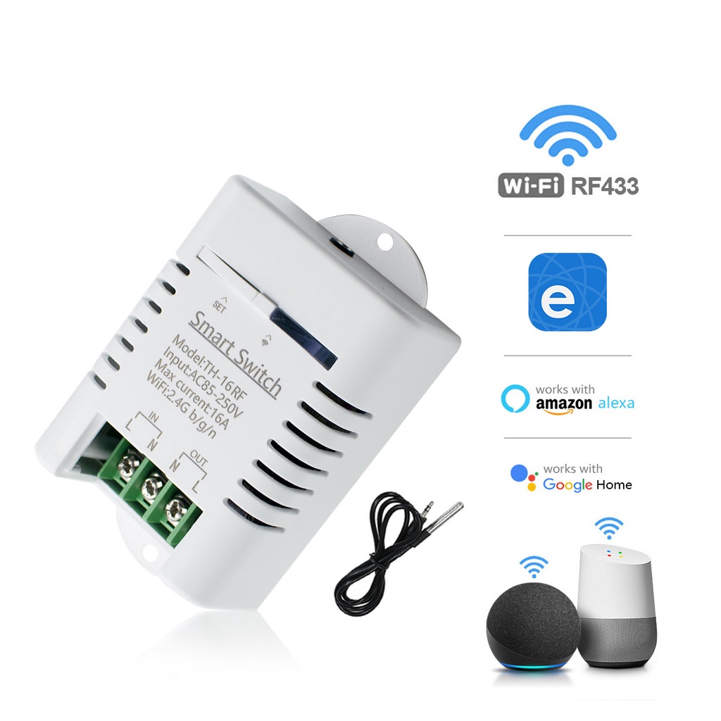 Coza Công Tắc Wifi Thông Minh Ewelink Th-16 Bộ Tự Động Hóa Gia Đình Theo Dõi Nhiệt Độ Không Dây 16a/3000W Nhà Thông Minh Có Cảm Biến Tương Thích Chống Nước Alexa Google Home/Nest