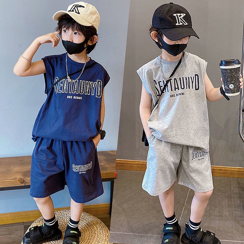 Bộ Quần Áo Cotton Không Tay Dáng Rộng In Họa Tiết Hoạt Hình Phong Cách Hàn Quốc Thời Trang Mùa Hè Cho Bé Trai