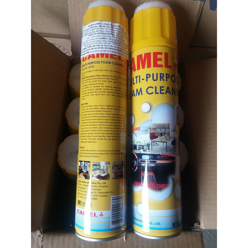 Vệ sinh nội thất ô tô đa năng dạng bọt Foam Cleaner Camel mầu vàng 650ML Mitauto