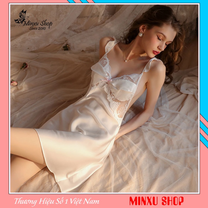 Váy ngủ 2 dây, đầm ngủ gợi cảm vải lụa tuyết mỏng hở lưng ren nóng bỏng, cám dỗ phòng riêng cho chàng và nàng V2280