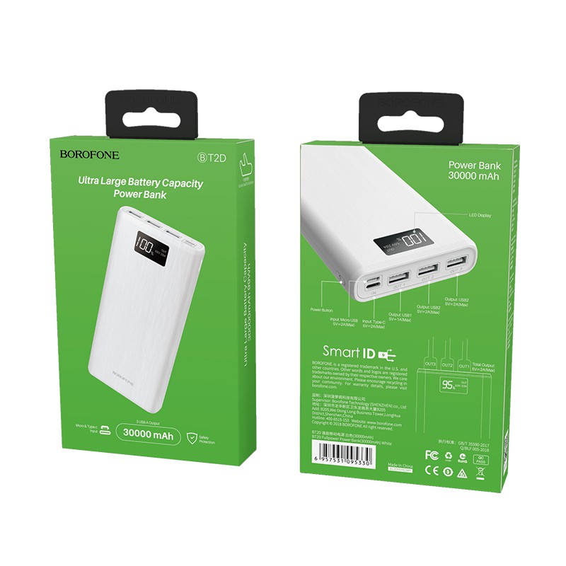 [Tặng Kèm Cáp Sạc Micro 18k] Sạc Dự Phòng Dung Lượng Khủng 30000mah Borofone BT2D