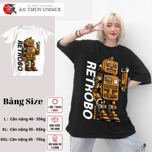 Áo thun tay lỡ phông Unisex from rộng nam nữ KAKISHOP , áo màu đen ulzzang in hình RETROBO ( kèm video )