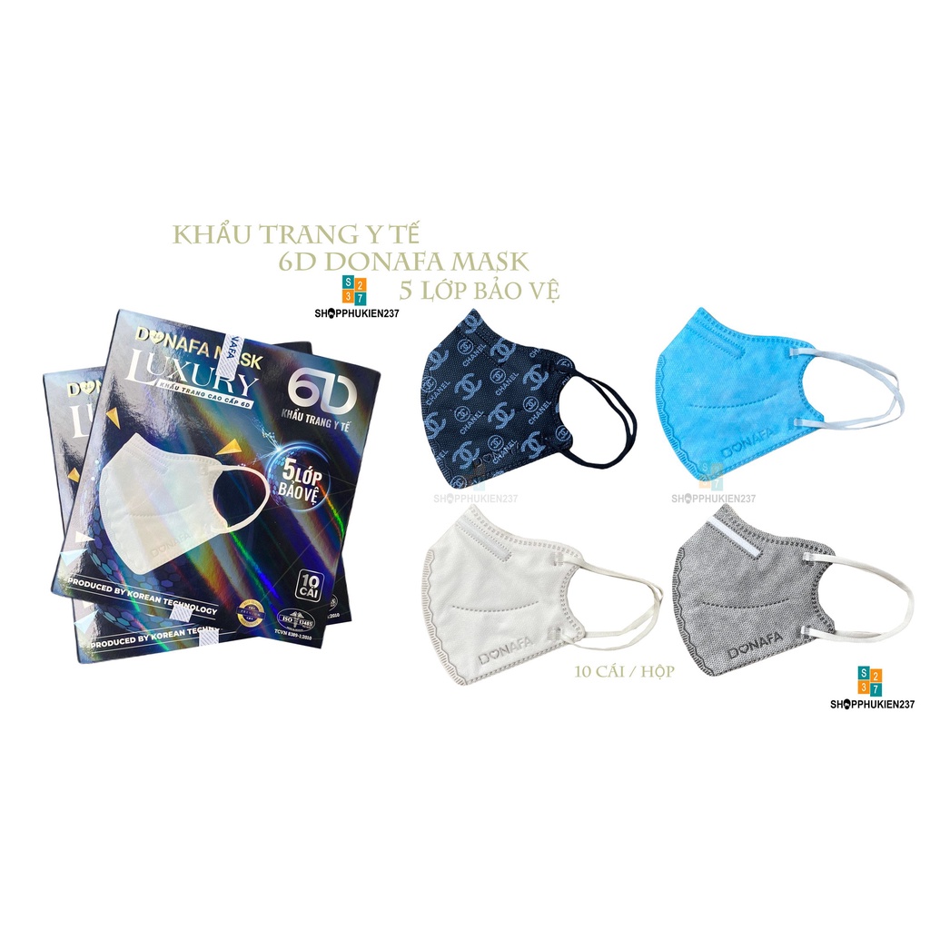 Khẩu Trang 6D Donafa Lọc Bụi Mịn 2.5 Dành Cho Người Lớn 4 Lớp Hộp 10 Cái