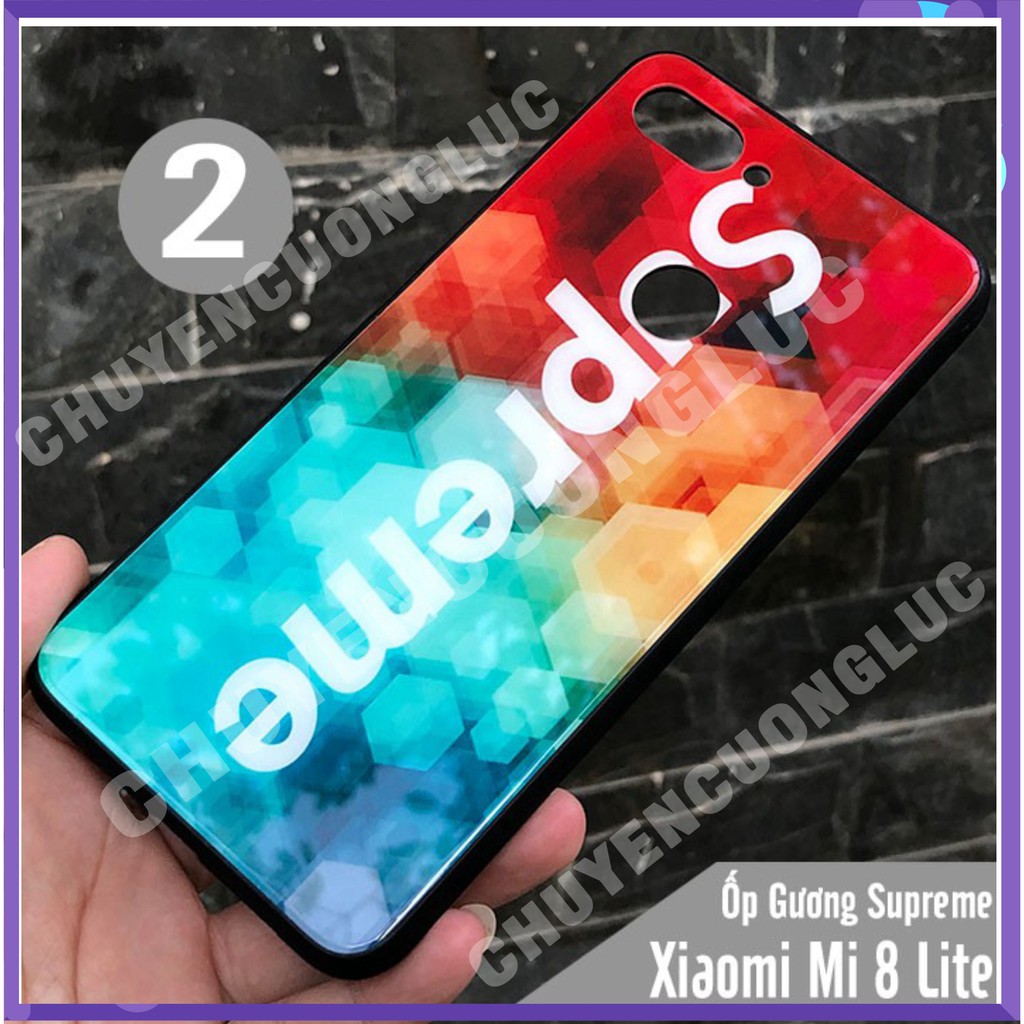 [BAO GIÁ] Ốp lưng Xiaomi Mi 8 Lite gương SUPREME - mặt kính cứng viền nhựa dẻo