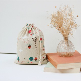 Túi vải dây rút họa tiết xinh xắn đựng đồ đi du lịch tiện dụng