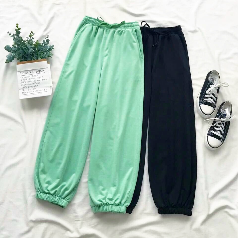 Quần jogger nỉ ống bom unisex thun trơn cạp chun nhiều màu