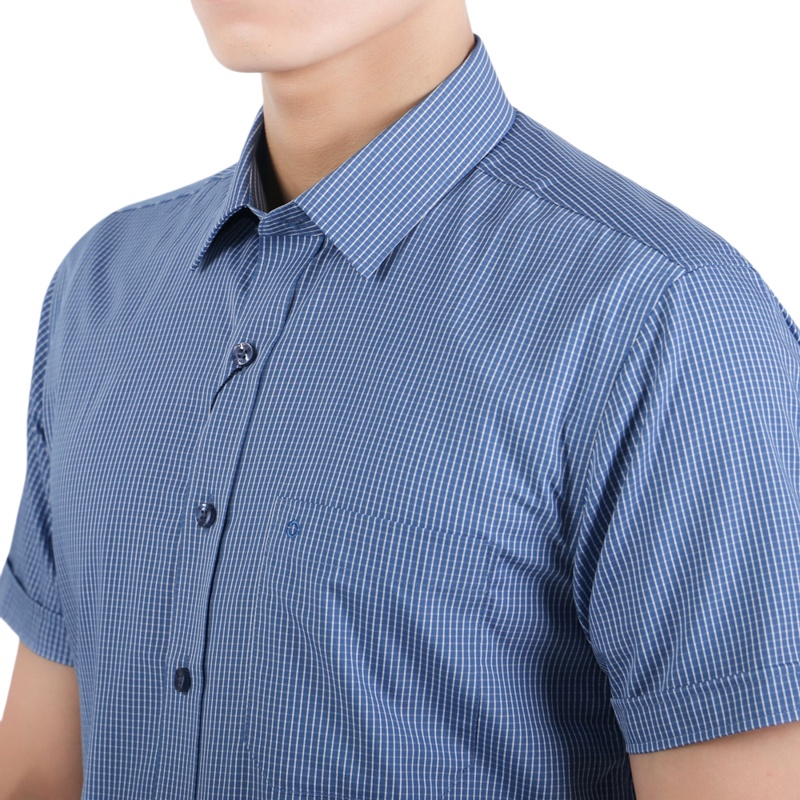 Áo sơ mi ngắn tay Nam Owen  Bạc hà Body Fit màu Xanh trắng - BA23567N