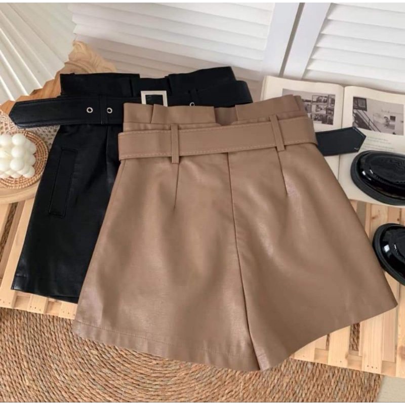 Quần sooc da nữ thời trang-quần short da cạp chun to dáng xòe hàng cao cấp quảng châu | BigBuy360 - bigbuy360.vn