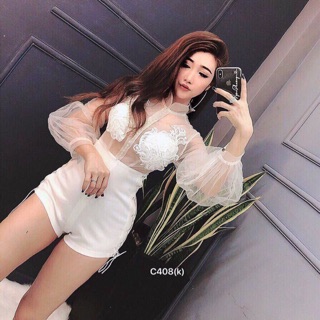 Jum short phối lưới đắp ren ngực Sỉ