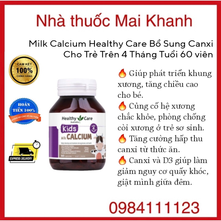 Milk Calcium Healthy Care Bổ Sung Canxi Cho Trẻ Trên 4 Tháng Tuổi 60 viên