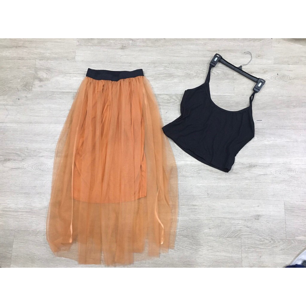 Set áo 2 dây chân váy lưới xinh xắn dễ thương cho bạn gái cute