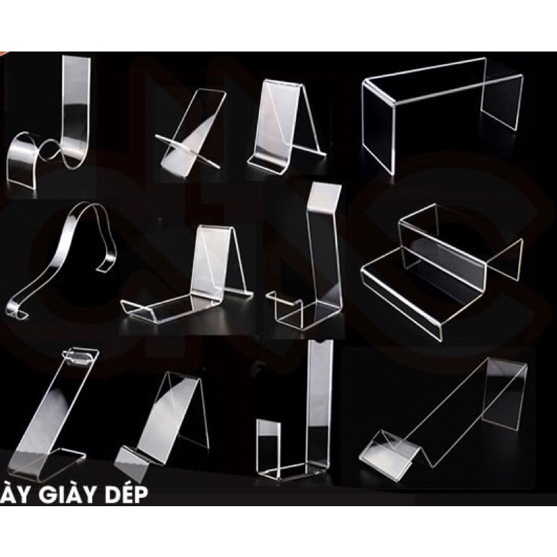 Gọng mica trưng bày giày dép mica rộng 3cm