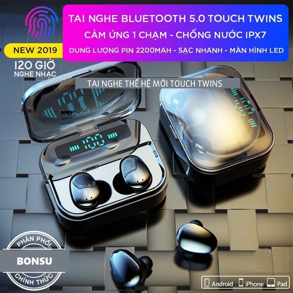 Tai nghe Bluetooth 5.0 Cảm Ứng TOUCH TWINS X7  nghe gọi 2 tai, chống nước tốt, kiêm sạc dự phòng