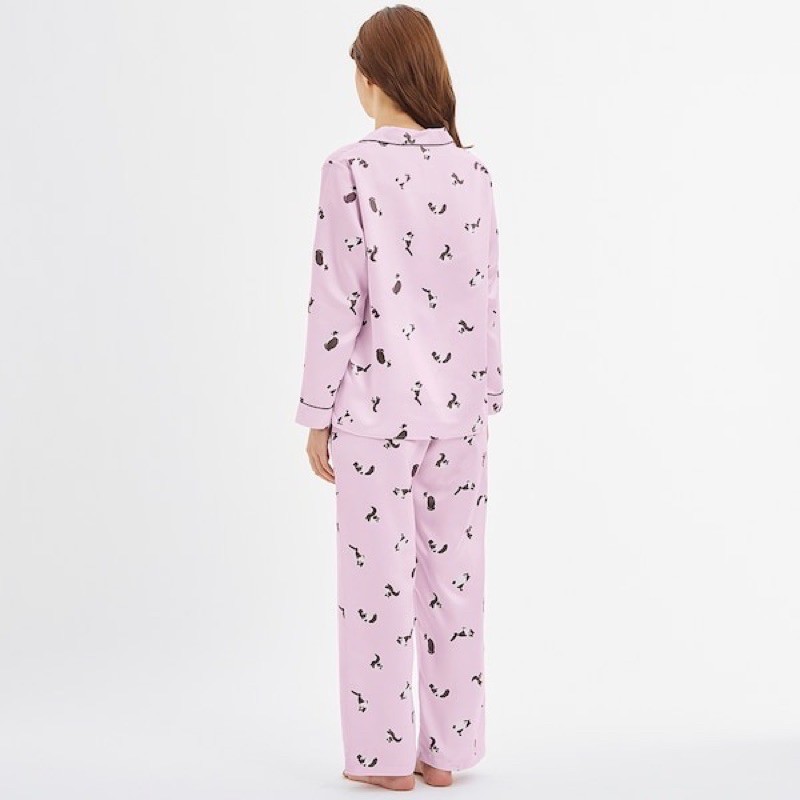 Bộ quần áo dài pyjama nữ in hình mèo dễ thương, xinh xắn của GU - Nhật Bản