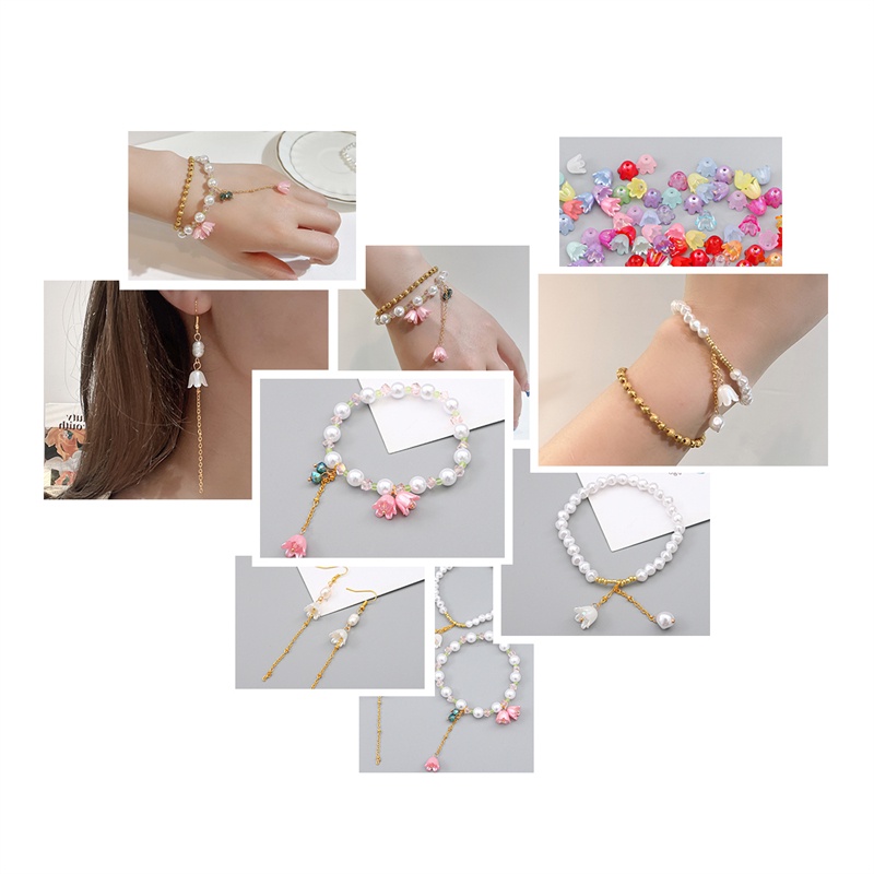 Bộ 90 hạt xâu acrylic trong suốt mờ nhiều màu làm trang sức hình hoa 11x8mm