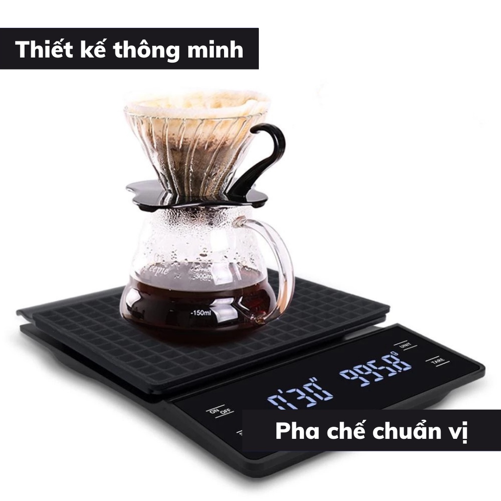 Cân tiểu ly điện tử mini pha chế định lượng 0,1-3kg pha cà phê nguyên chất cân tiểu li bấm giờ tặng kèm 3 viên pin AA