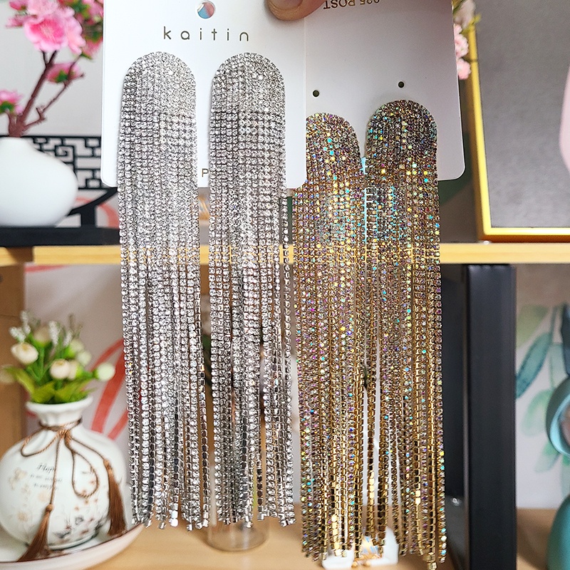 Bông Tai Dáng Dài Đính Đá Thời Trang Sang Trọng Cho Nữ