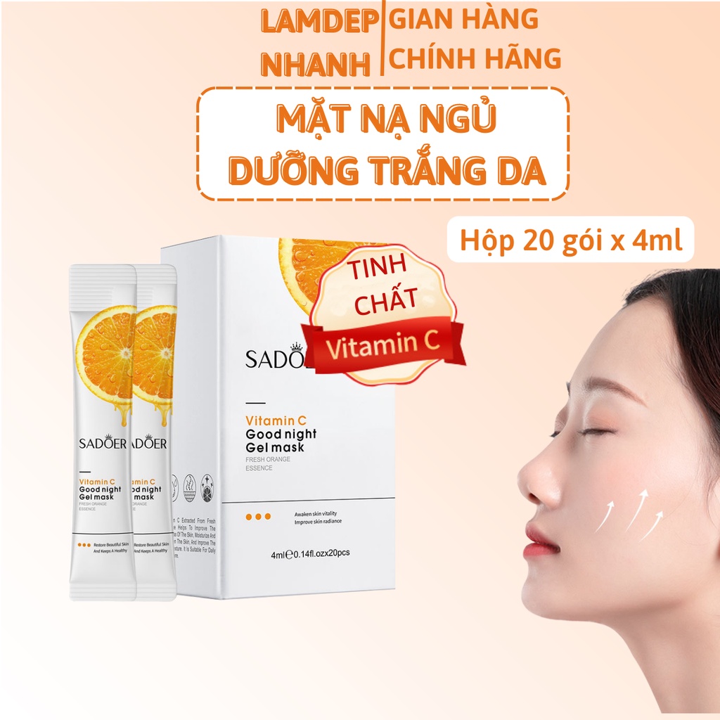 Hộp 20 Mặt Nạ Ngủ Dưỡng Trắng tinh chất Vitamin C SADOER 4ml - dưỡng trắng, phục hồi da, cấp ẩm, phù hợp mọi loại da