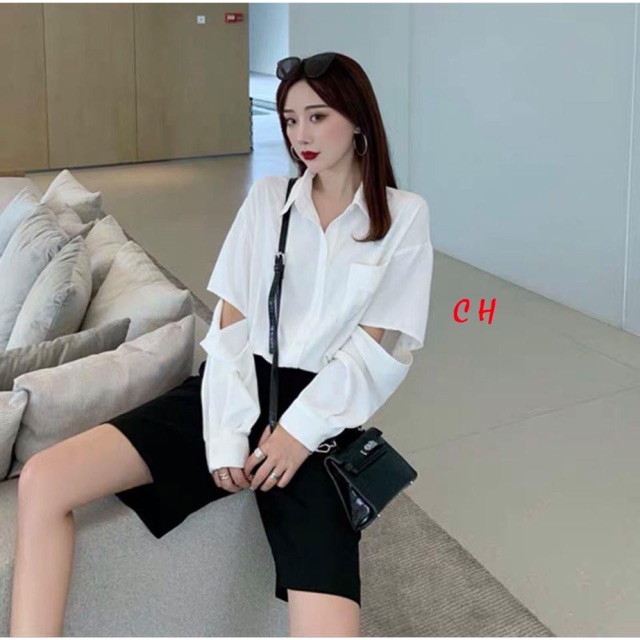 Sét quần ngố áo sơ mi rách tay CON678