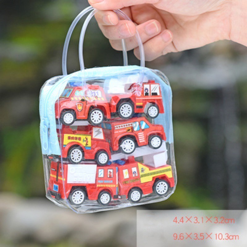 6 cái Kéo Lại Xe Quán Tính Đồ Chơi Xe Máy Xúc Xây Dựng Đồ Chơi Xe Cứu Hỏa Mô Hình Mainan Budak Lelaki Cho Bé Trai Trẻ E