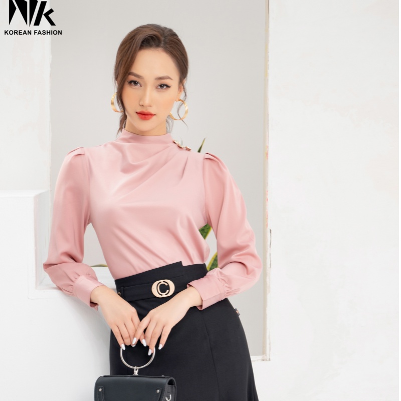 Áo Sơ Mi Dài Tay NK Fashion Dáng Xếp Vai Thiết Kế Thanh Lịch, Chất Vải Nhập Hàn Cao Cấp NKSM2112004