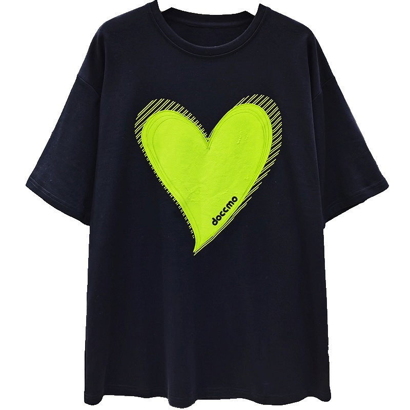 NRVP Áo thun cotton tay ngắn cổ tròn in hình trái tim thời trang mùa hè phong cách Hàn Quốc cho nữ