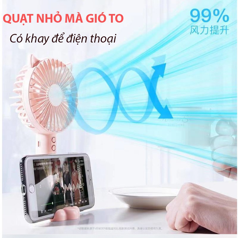 Quạt cầm tay mini hot trend 2021 ⚡️BẢO HÀNH⚡️ Quạt tích điện có thể sử dụng đến 5 tiếng có kệ để điện thoại