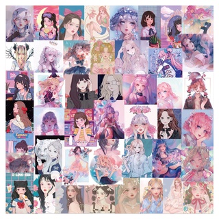 Set 50 tấm sticker chống thấm nước GIRL ANIME DISCO cá tính dán laptop, vali, nón bảo hiểm, vật dụng