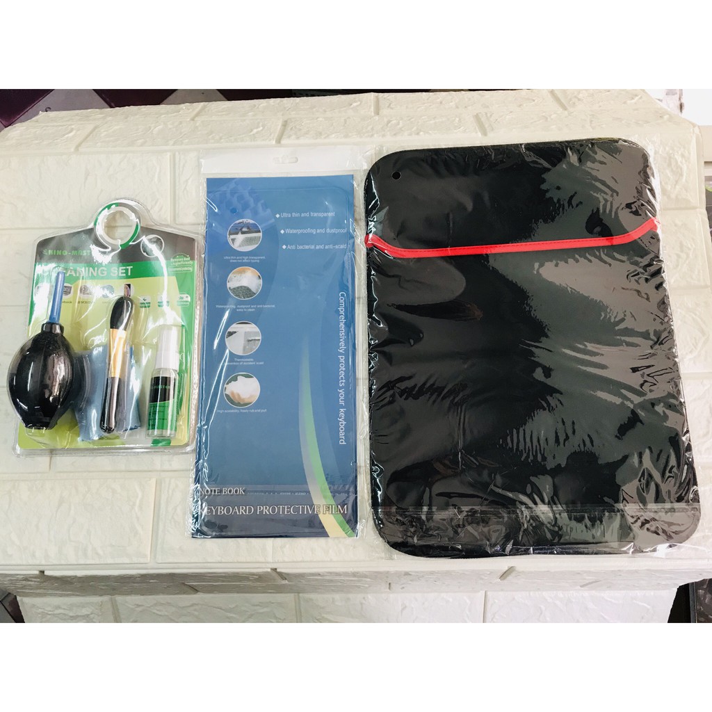 COMBO CHO LAPTOP :TÚI CHỐNG SỐC NHUNG,PHỦ CHE BỤI BÀN PHÍM,BỘ VỆ SINH 6 MÓN