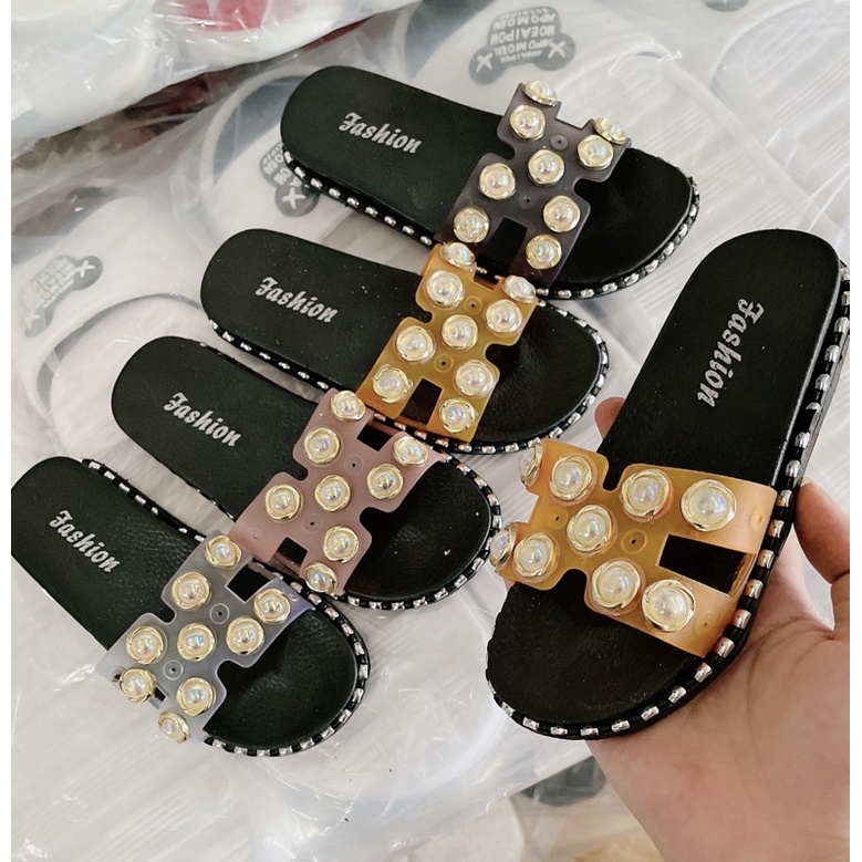 dép trẻ con nữ - dép bé gái chữ H đính ngọc siêu đẹp (25-35