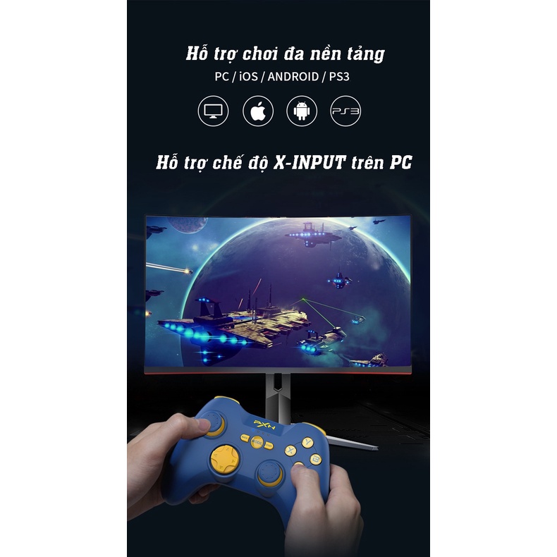 Tay Cầm Chơi Game Bluetooth PXN P3, Kết Nối Đa Nền Tảng Xbox One - Pc - Laptop - Android - IOS - - Dual Rung - Đủ PK