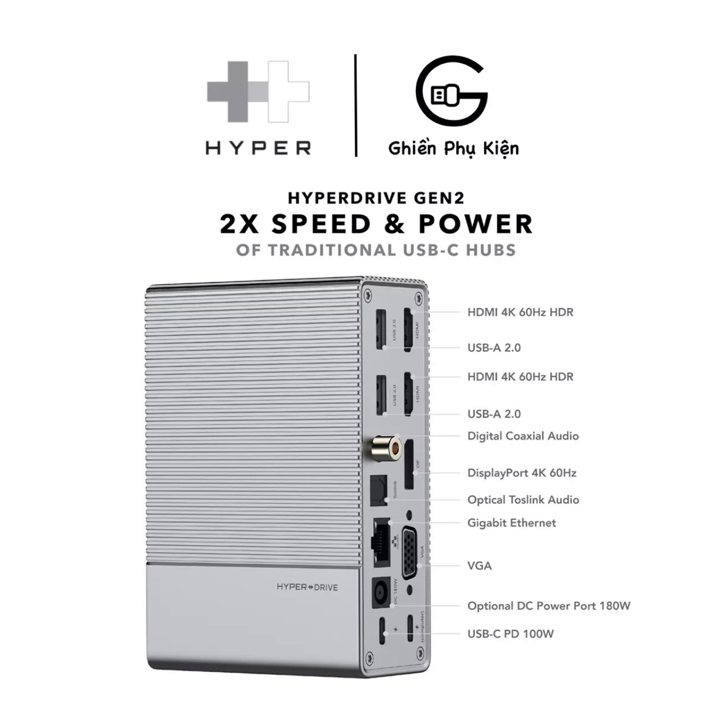 CỔNG CHUYỂN HYPERDRIVE GEN2 18-IN-1 FOR MACBOOK, IPAD PRO 2018-2020, PC &amp; DEVICES (G218)