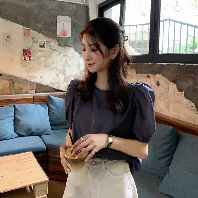 Áo tay ngắn thiết kế buộc dây phong cách Hàn Quốc thời trang cho nữ