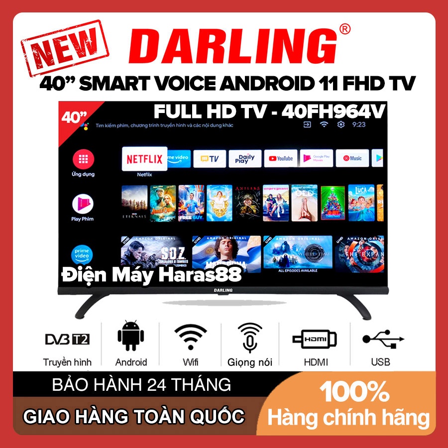 Smart Voice Tivi Darling 40 inch Full HD 40FH964V Android 11, Điều khiển giọng nói, DVB-T2, Wifi - Hàng Chính Hãng