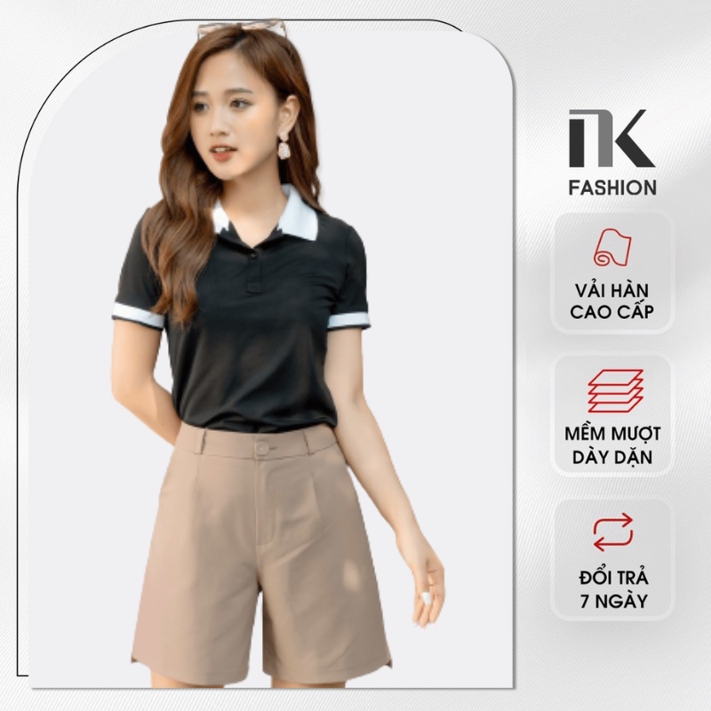 Áo thun polo nữ mắt chim ngắn tay cotton có cổ bẻ cao cấp vải cotton Hàn thoáng mát NK FASHION NKAT2001017
