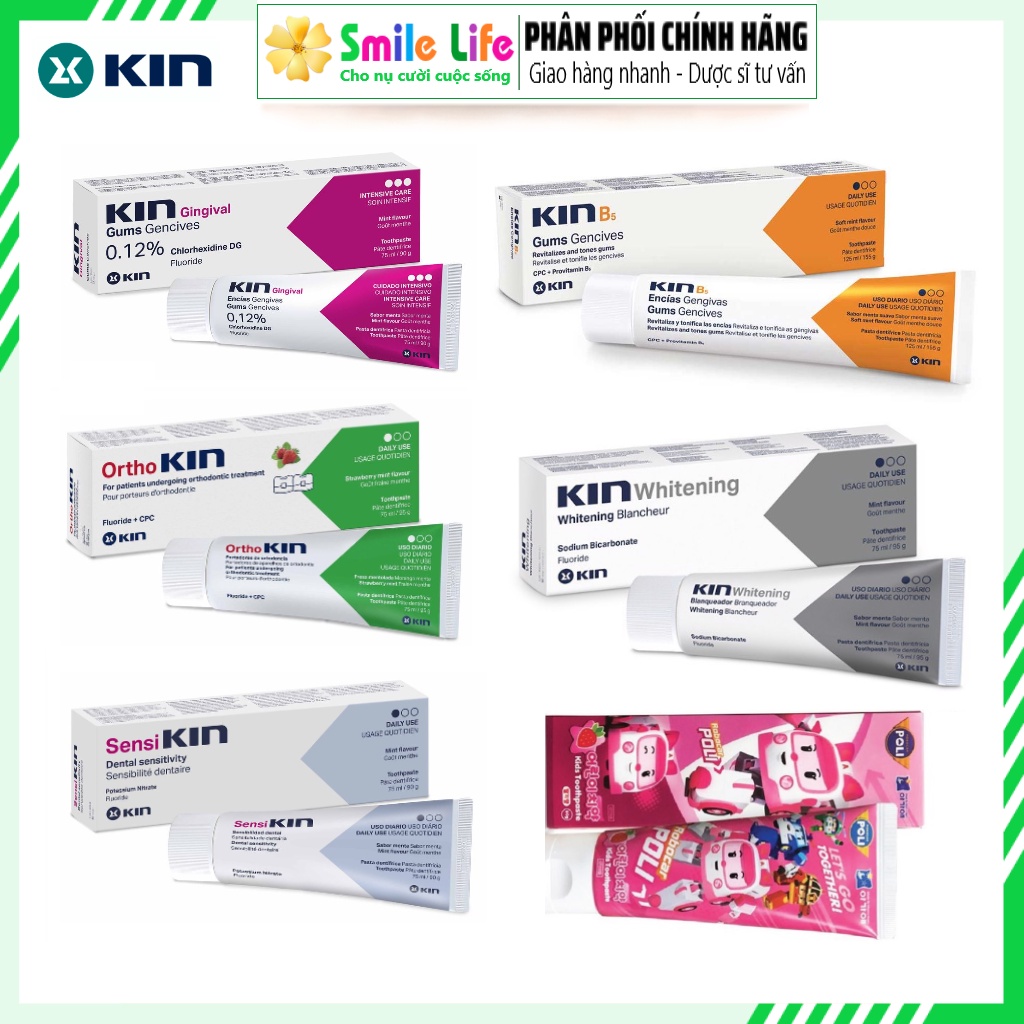 SMILE LIFE | Kem đánh răng Kin Viêm Nướu, Phục hồi KinB5, Sensikin Ê Buốt, Ortho Kin Niềng Răng Chỉnh Nha, Poli Cho Bé