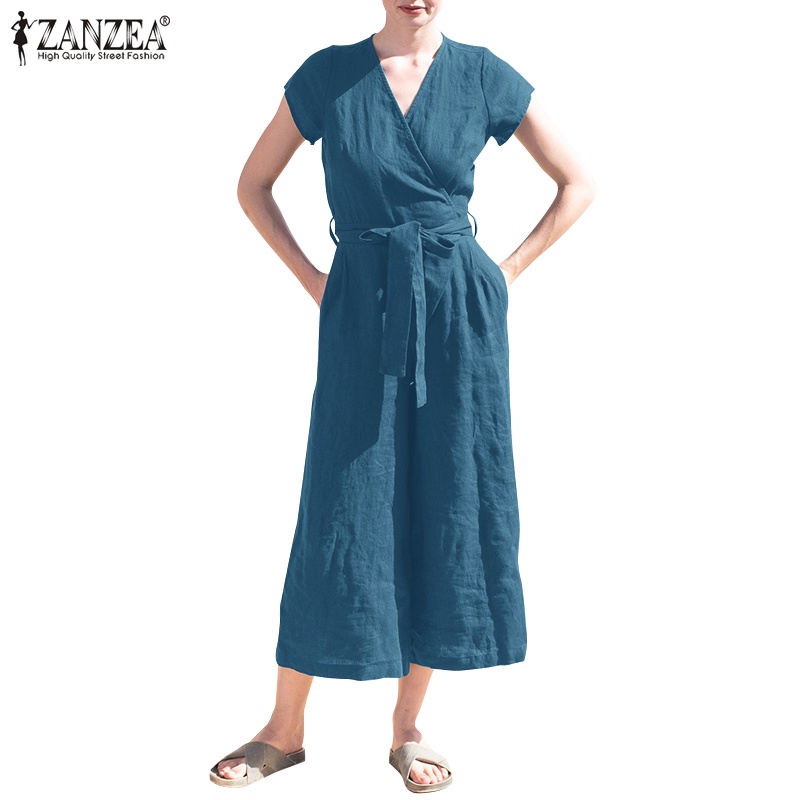 Zanzea Áo liền quần Tay Ngắn Ống Rộng Thời Trang Cho Nữ