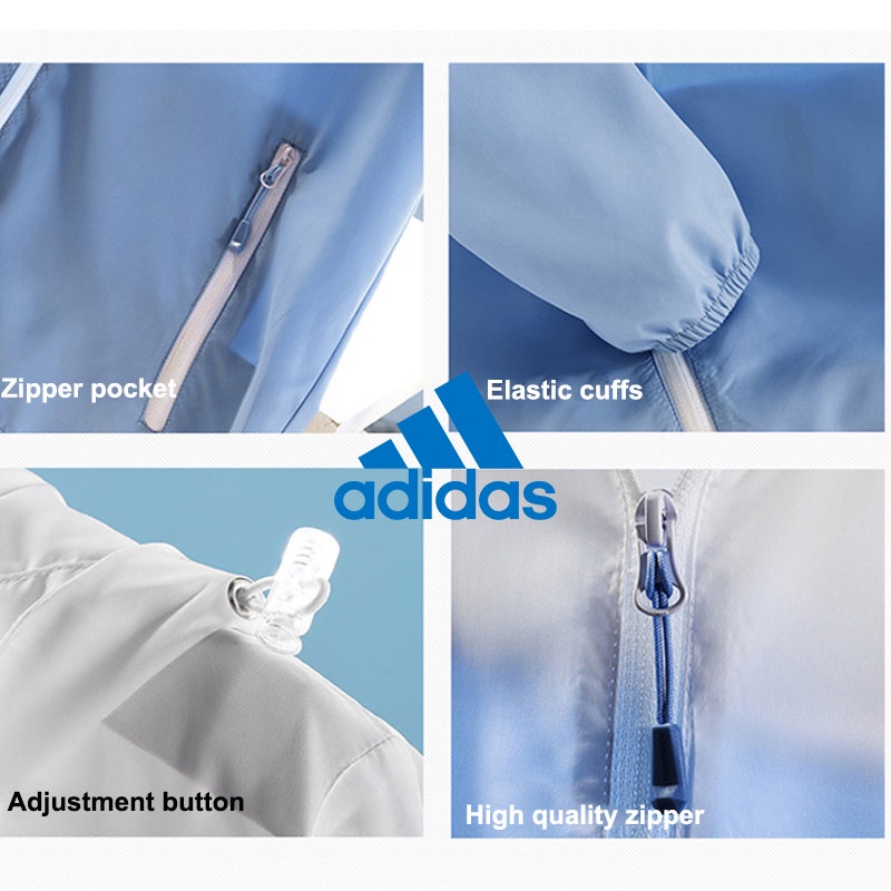 Áo khoác thể thao Adidas siêu nhẹ thoáng khí phối mũ trùm đầu thời trang cho nam nữ