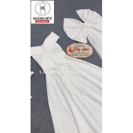MS1157Y ĐẦM CƯỚI  BẸT VAI XẾP LY KÈM NƠ LƯNG ĐUÔI THƯỚT THA full size S/M/L/XL