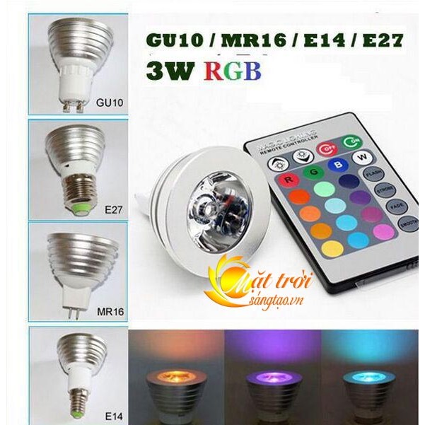 Bóng đèn led đổi màu có điều khiển từ xa RGB 3W V2