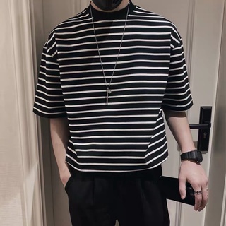 Áo thun stee cổ cao sọc ngang b&w wn unisex