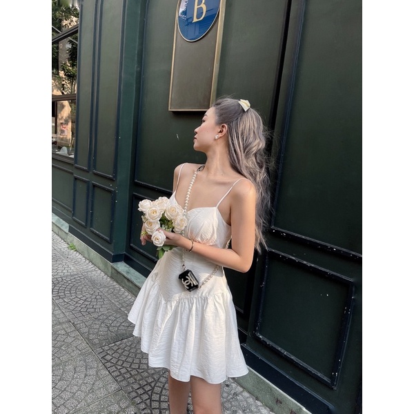 ( HÀNG CÓ SẴN ) Đầm Xoè Trắng 2 Dây Có Mút Ngực Phong Cách Nàng Thơ Amelie | BigBuy360 - bigbuy360.vn