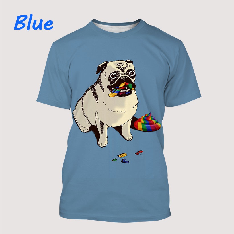 Mới Áo Thun Nam Ngắn Tay In Hình Chó Pug 3D